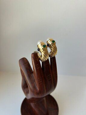 Vintage Ciner MCM Rope Faux Pearl Earrings Gold Tone